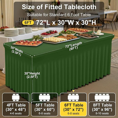 Smiry 2 Pack Spandex Elastic Fitted Table Cloth Skirt for 6FT Table | Stretch Washable Table Cloth, Banquet Table Cover for Wedding, Party, Indoor & Trade Shows, (Olive Green, 72Lx30Wx30H)