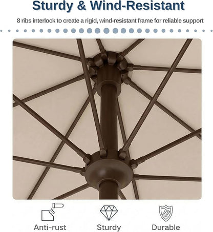 PatioKingdom 9FT Patio Outdoor Umbrella-UPF 50+ Sun Shade with Wind Vent, Push-Button Tilt & Smooth Crank Lift, Rust-Resistant Fiberglass Frame for Garden, Backyard,Yard (Beige)