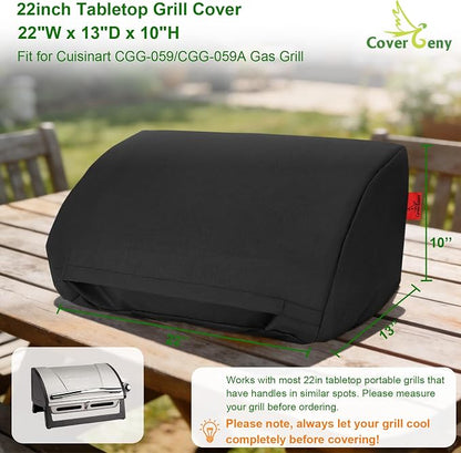 22 Inch Walk-with Portable Tabletop Grill Cover with Overlapping Opening for Carry Without Removing, Waterproof 600D Portable BBQ Grill Cover for Cuisinart CGG-059/CGG-059A Gas Grill