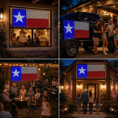Leisure world Texas Flag Lights 384 Super Bright LED Lighted Texas Flags, Waterproof Net Lights Decoration for 250th Anniversary, Independence Day (July 4th), Memorial Day, Christmas & Holiday Party