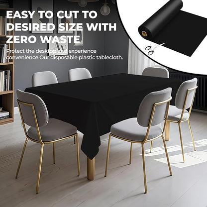54 Inch X 100 Feet Plastic Table Cover Roll Premium Disposable Plastic Tablecloth for All Type/Shape Tables | Picnic, Party, Banquet, Birthdays, Weddings (Black, 54 Inch X 100 Feet)