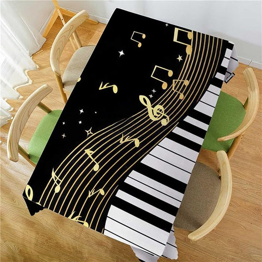 Swono Music Notes Table Covers 52x70 Inch Black Piano Musical Instrument and Notes Tablecloth Kitchen Dinning Tabletop Decoration, Table Cloth for Outdoor and Indoor Use