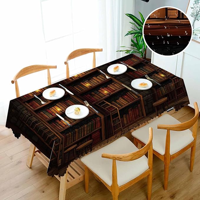Swono Old Bookshelf Tablecloths Mysterious Library Bookshelf Kitchen Dinning Tabletop Decoration, Polyester Talking Table Cover for Indoor Outdoor 50x72 Inch Tablecloth