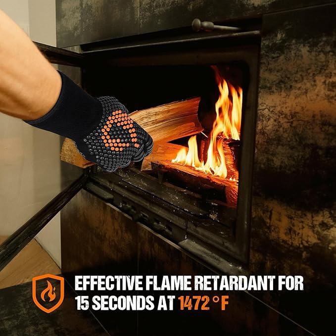 onlyfire 1472°F Heat Resistant BBQ Grill Gloves 4 Reusable Nylon Liners + 100 Disposable Nitrile Gloves Anti-Slip Oven Gloves for Hot Food, Handling Meat Shredding, Grill Cleaning
