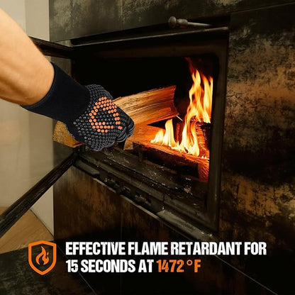 onlyfire 1472°F Heat Resistant BBQ Grill Gloves 4 Reusable Nylon Liners + 100 Disposable Nitrile Gloves Anti-Slip Oven Gloves for Hot Food, Handling Meat Shredding, Grill Cleaning