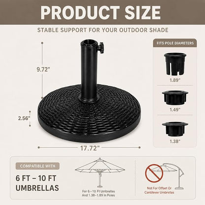22 Lbs 17.72 Inch Round Umbrella Stand, Heavy Duty Weighted Base for Outdoor Market Parasols, Stable Holder for Patio Deck Lawn Garden Poolside, Black