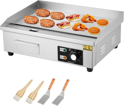 Garvee 21 In Commercial Electric Griddle, Flat Top Grill Countertop Griddle | Non-Stick Stainless Steel Teppanyaki Grill for Restaurant Kitchen Outdoor BBQ