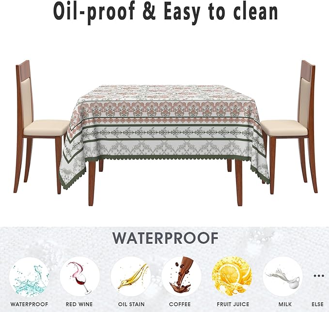 Rustic Floral Tablecloth 60x60 Inch Square Green Pink Flower Boho Spring Wrinkle Resistant Table Cloth Washable Seasonal Retro Square Table Cover for Home Restaurant Picnic Camping 60x60 Inch