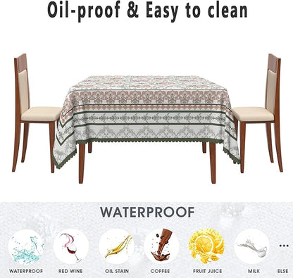 Rustic Floral Tablecloth 60x60 Inch Square Green Pink Flower Boho Spring Wrinkle Resistant Table Cloth Washable Seasonal Retro Square Table Cover for Home Restaurant Picnic Camping 60x60 Inch