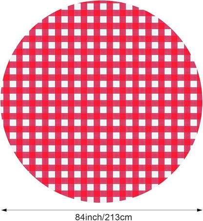 Disposable Checkered Tablecloth Round Plastic Buffalo Plaid Table Cloth 84'' Gingham Tablecover for Picnic Camping BBQ Graduation Party(Red White,12 Pieces)