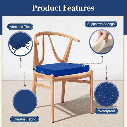 Cozyide Outdoor Chair Cushions, Waterproof Patio Seat Cushions with Adjustable Straps, Square Corner Patio Chair Cushions for Garden, Royal Blue, 18.5x16x3 Inch (Pack of 4)