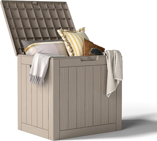 35 Gallon Waterproof Outdoor Storage Box,Deck Boxs for Outdoor and Indoor Use,Deck Storage Box for Picnic Supplies,Gardening Tools,Lockable and Easy to Install(Grey)