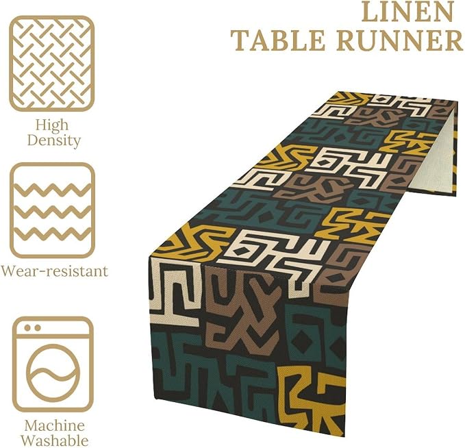 Geometric Ethnic Table Runner Vintage Abstract African Traditional Vivid Color Seasonal Summer Holiday Dinner Runner for Farmhouse Kitchen Dinner Table Party Decoration 13x90in