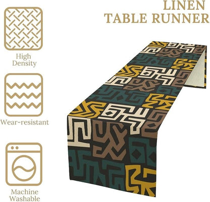 Geometric Ethnic Table Runner Vintage Abstract African Traditional Vivid Color Seasonal Summer Holiday Dinner Runner for Farmhouse Kitchen Dinner Table Party Decoration 13x90in