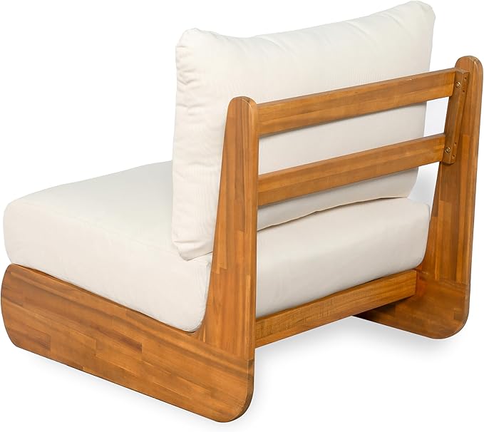 Merax Outdoor All-Weather Acacia Wood Single Sofa with Cushion, Patio Lounge Chair for Porch, Lawn, Backyard, Balcony, Beige +Teak