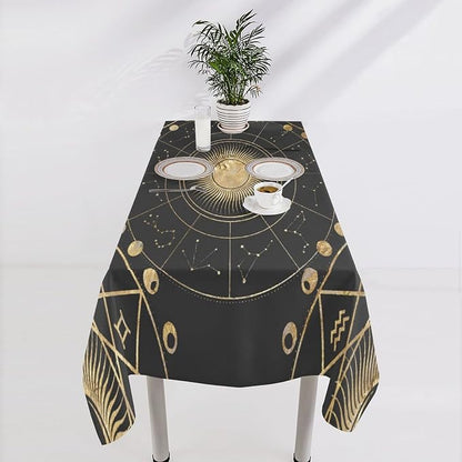 Retro Sun Moon Phases Tablecloth Vintage Star Magical Galaxy Space Table Cloth Water Resistant Wipeable Table Cover for Farmhouse Picnic Party Holiday Kitchen Dinner Table 60"x110"