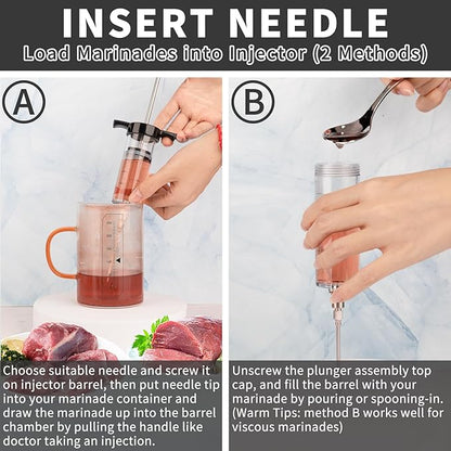 Turkey Meat Injector Syringe Kit with 3 Marinade Needles for BBQ Grill Smoker, 1 Cleaning Brush, 1.7 Oz/50 ml Large Capacity Injector Marinades for Meats Black