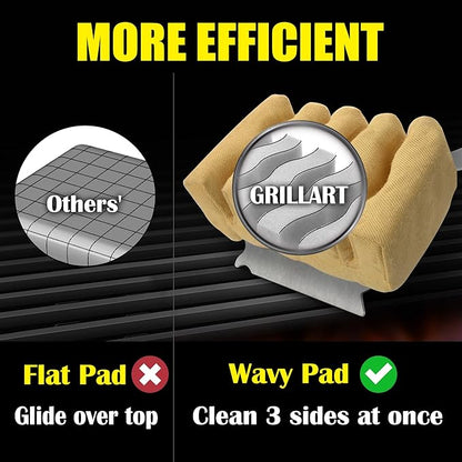 GRILLART Grill Brush for Outdoor Bristle Free - Reinforced Grill Scraper BBQ Brush - Replaceable Head Barbecue Grill Cleaning Brush - Safe BBQ Accessories Grill Tools for Men/Dad - Deep Clean
