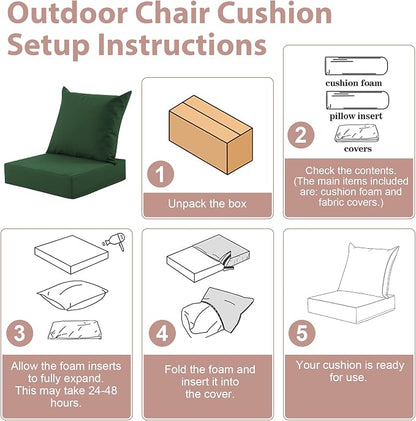 Outdoor Deep Seat Cushion Set, 24x24 Inch, Forest Green, Set of 4 | Water-Resistant, Fade-Resistant, Removable Cover, For Patio Chair & Sofa&Furniture