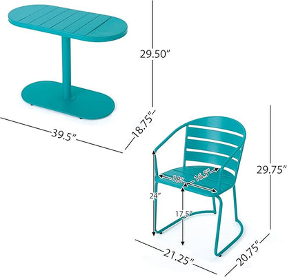 Christopher Knight Home Adley Outdoor Bistro Set, 3-Piece Bistro Table and Chair Set of 2, Patio Furniture Set with Iron Frame, Outdoor Metal Bistro Dining Set, Poolside/Garden Cafeteria, Teal