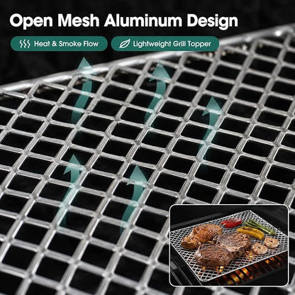 10 Pack Disposable Grill Toppers, Aluminum BBQ Mesh Mats for Outdoor Cooking, 15.3 x 12 Inch Grilling Liners to Help Reduce Food Drops Through Grates, for Vegetables, Fish, Meat and Camping