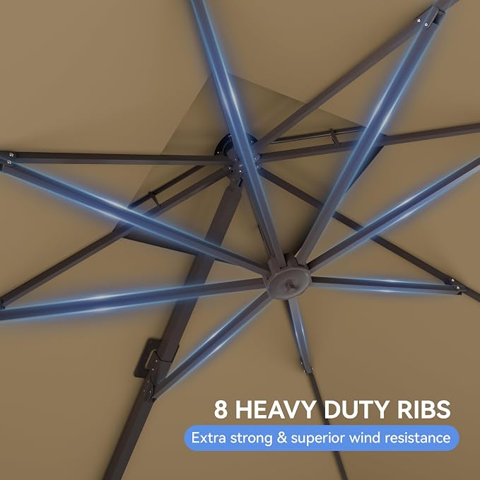 10x10FT Cantilever Outdoor Patio Umbrellas，Double Top Large Square Umbrella Heavy Duty 360°Rotation Offset Outdoor Sun Shade Umbrella for Garden Deck Pool Backyard Patio, Brown