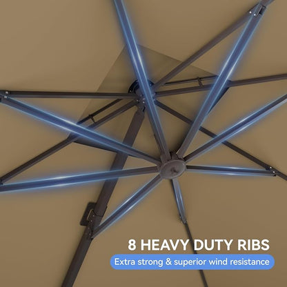 10x10FT Cantilever Outdoor Patio Umbrellas，Double Top Large Square Umbrella Heavy Duty 360°Rotation Offset Outdoor Sun Shade Umbrella for Garden Deck Pool Backyard Patio, Brown