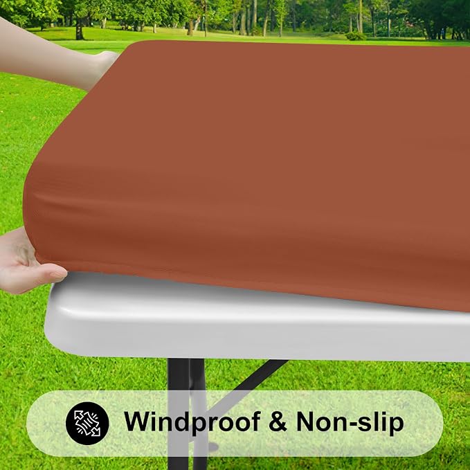 Smiry Rectangle Tablecloth, Elastic Fitted Flannel Backed Vinyl Tablecloths for 8ft Folding Tables, Waterproof Wipeable Table Covers for Indoor, Outdoor, Picnic and Camping (Terracotta, 30"x96")