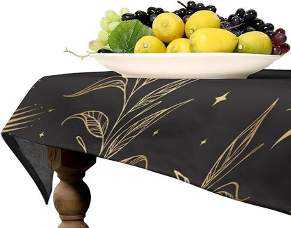 Sun Moon Tablecloth Vintage Boho Astrology Gold Celestial Star Galaxy Space Table Cloth Water Resistant Wipeable Table Cover for Picnic Party Holiday Kitchen Dinner Table 60"x90"