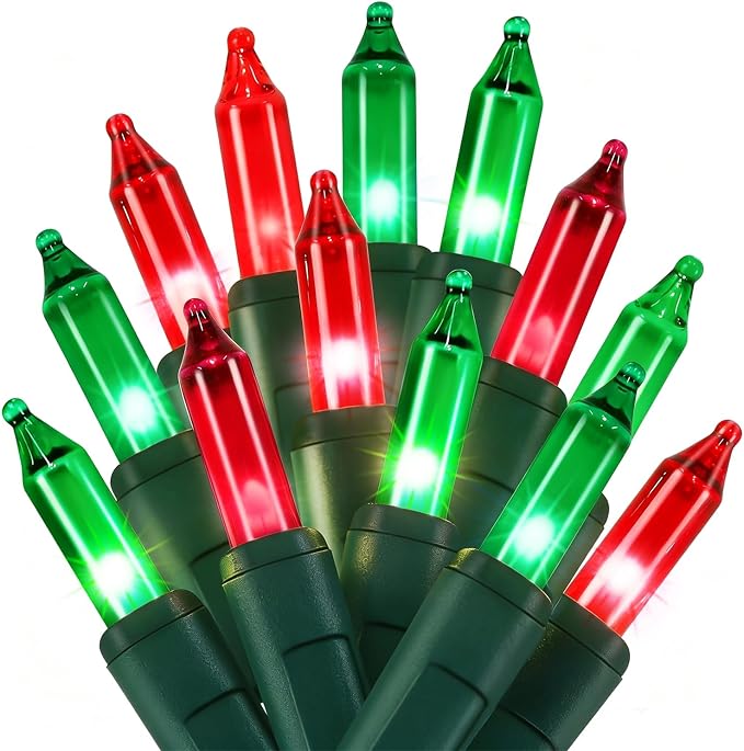 Red&Green Christmas String Lights, 100 Count Incandescent Mini Lights | Connectable Xmas Tree Light for Indoor Outdoor Garland Birthday Holiday Wedding Festival Party