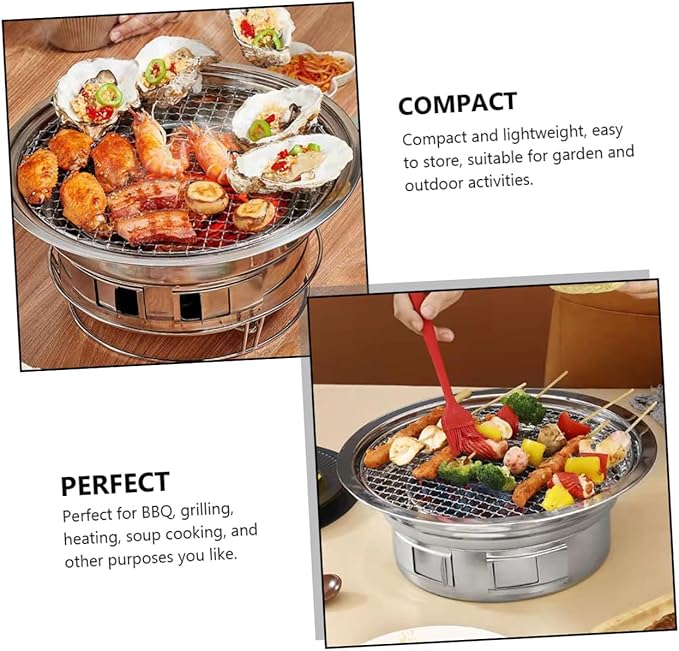DOITOOL Portable Stainless Steel Korean Charcoal Barbecue Grill Small Outdoor Bbq Stove with Grill Net for Home and Camping Use