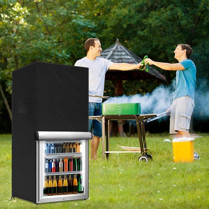 Outdoor Refrigerator Cover Outdoor Dustproof Freezer Covers for Protecting Upright Freezers/Beverage Refrigerator Compact 5-7.5 Cubic Foot Freezer (Black, 23" x 23"x 56")