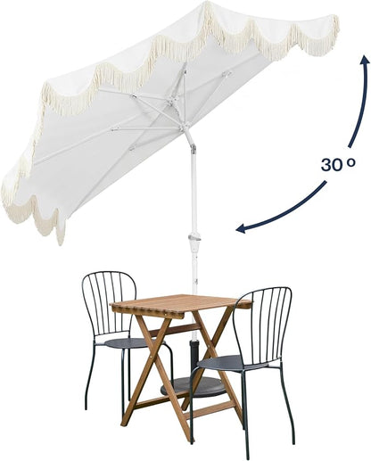 JONATHAN Y Beverly 9 ft. Striped Half Umbrella, Cream/White | Coastal Scalloped Fringe, Crank Lift, 30 Degree Manual Tilt, UV 50 Fabric Canopy, Aluminum Frame, Space Saving Design