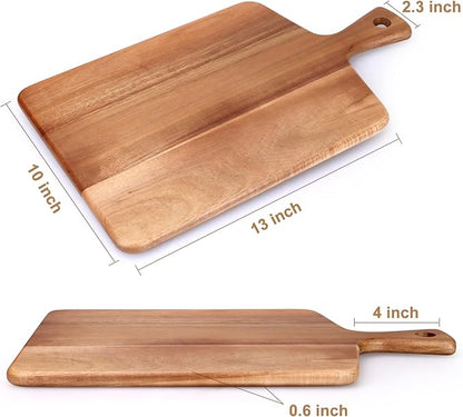 Acacia Wood Cutting Board with Handle Best Cheese for Charcuterie Board Kitchen Wooden Chopping Block for Meat Vegetable Bread Fruit Serving Board Wood Butcher Block Carving Board, 17" X 10"
