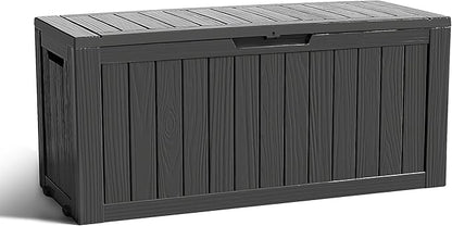 ROJIK Outdoor Storage Housing Deck Box - Waterproof Patio Furniture, Garden Tools, Cushions, Pool Accessories Storage Bench with Lockable Lid and Side Handles (Black 76 Gal)