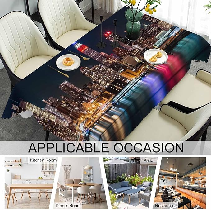 Rectangle Tablecloth New York City, Modern New York Night Cityscape Stain-Resistant Table Cloth Coffee Table Cover 52x70 Inch Tablecloths for Home Canteen Dining Kitchen Outdoor