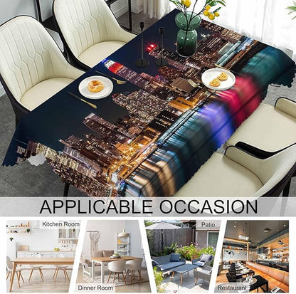 Rectangle Tablecloth New York City, Modern New York Night Cityscape Stain-Resistant Table Cloth Coffee Table Cover 52x70 Inch Tablecloths for Home Canteen Dining Kitchen Outdoor