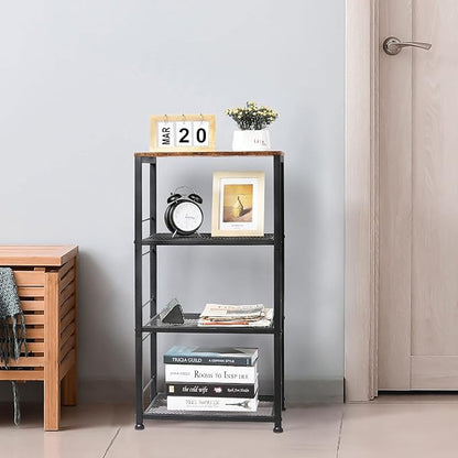 Kitchen Baker's Rack Microwave Cart 4-Tier Island Serving Bar Cart on Wheel Industrial Wood End Side Table Storage Trolley Rack for Bedside Bathroom and Office