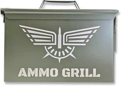 M2A1 Pro Lid Edition | 304 Stainless Steel Portable Charcoal Grill with 3 Grates, Silicone Mat, Cutting Board, Knife, Tongs/Spatula & Scraper
