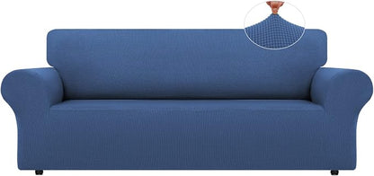 LURKA Stretch Oversized Sofa Slipcovers 1 Piece Couch Covers for 3 Cushion Couch Sofa Furniture Protector Full Sofa Covers with Elastic Bottom for Kids and Pet (X-Large, Blue)