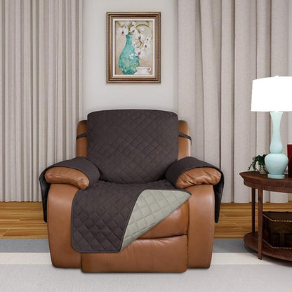 PureFit Reversible Quilted Oversized Recliner Sofa Cover, Water Resistant Furniture Protector, Washable Couch Cover with Elastic Straps for Kids, Dogs, Pets (Large, Chocolate/Beige) | Chocolate/Beige, Water Resistant Couch Protector, Washable Pet Couch...