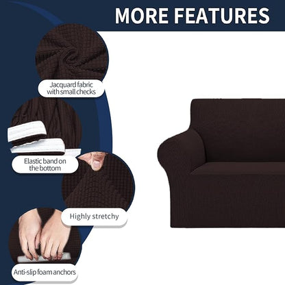 Cupuamon 2026 New Stretch Sofa Slipcovers Couch Cover for 3 Cushion Furniture Protector Sofa Covers with Elastic Bottom Jacquard Fabric Small Checks for Pets, Kids -Sofa, Chocolate