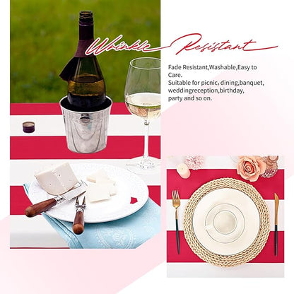 6 Pack Red and White Striped Tablecloth Rectangle 60x84inch Polyester Fabric Washable Table Cloth for Afternoon Tea Table Birthday Party Picnic Barbecue Gathering Indoor Outdoor Dining Decor