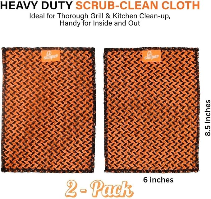 Proud Grill Q-Swiper Scrub-Clean Micro-Coated Grill Cleaning Cloth, 2 Pack | Large Non-Scratch Scrubbing Dish Cloths, Heavy-Duty Fiber Towel, Multipurpose Kitchen Cloth for BBQ & Cookware, Reusable