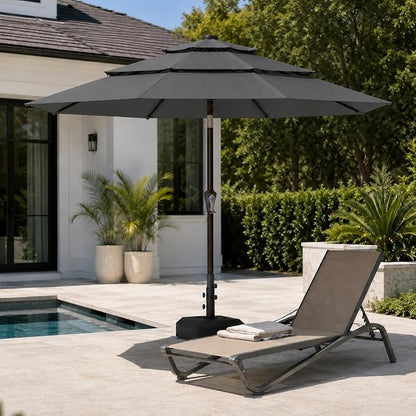 10ft Patio Umbrella, 3-Tier Vented Outdoor Table Umbrella with 8 Sturdy Fiberglass Ribs, Windproof Market Umbrella with Push Button Tilt and Crank, UV Protection for Deck, Pool, Grey
