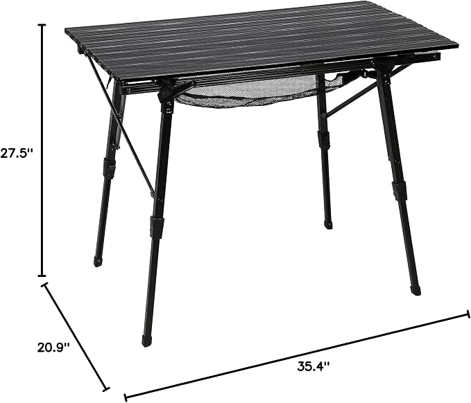 Portal Camping Table Foldable Portable with Adjustable Legs, Aluminum Folding Table Roll Up Table with Carrying Bag for Outdoor, Beach, Picnic, Backyards, BBQ and Party, Black
