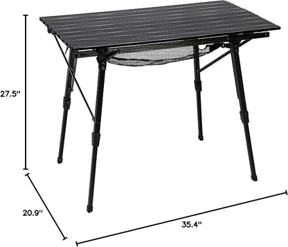 Portal Camping Table Foldable Portable with Adjustable Legs, Aluminum Folding Table Roll Up Table with Carrying Bag for Outdoor, Beach, Picnic, Backyards, BBQ and Party, Black