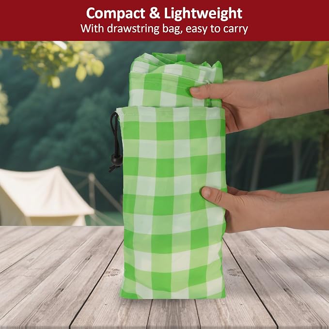 6ft 72" Picnic Table and Bench Cover, 3 Pack, Green-White Checkered | Drawstring Bag, Waterproof Windproof, Elastic Fitted Edges Tablecloth, for Rectangle Table & Seat, Camping Essentials RV Gear