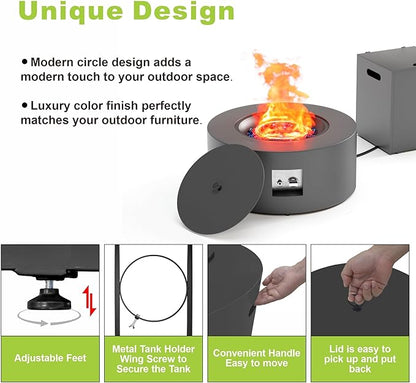 2-Piece Outdoor Propane Fire Pit Table Set w Tank Side Table 30'' Round Fire Pit Table 2-in-1 Firepit Table for Outside Patio Gas Fire Pit w 304 Stainless Steel Burner 50,000 BTU, Dark Gray