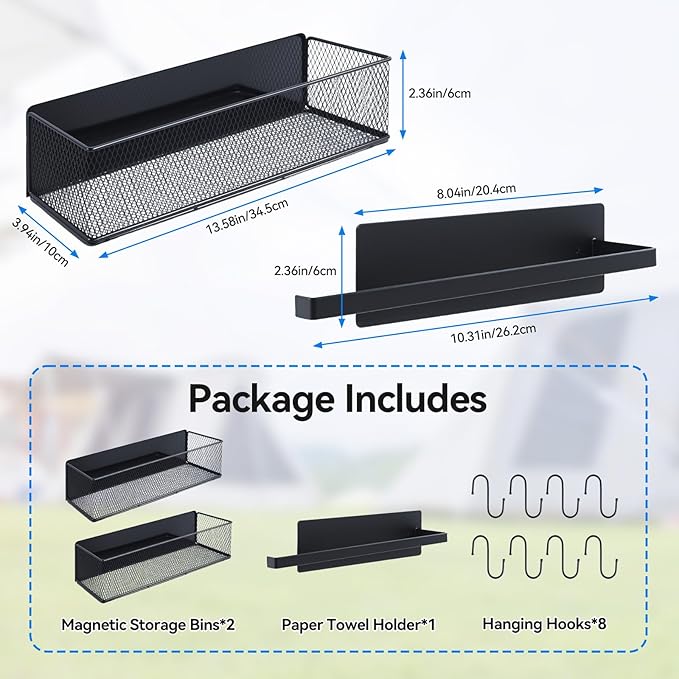 2 Pack Magnetic Storage Bins with Paper Towel Holder for Traeger Holder Accessories Outdoor Grill for Traeger Compatible with Ironwood 650/885, PRO 575/780/34/22, Pit boss, Z-Grills